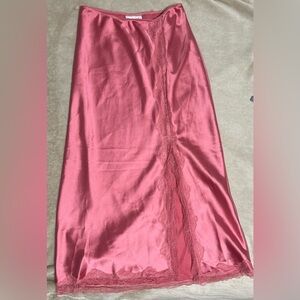 TOPSHOP Coral Slip Midi Skirt Lace Trim Satin Slit